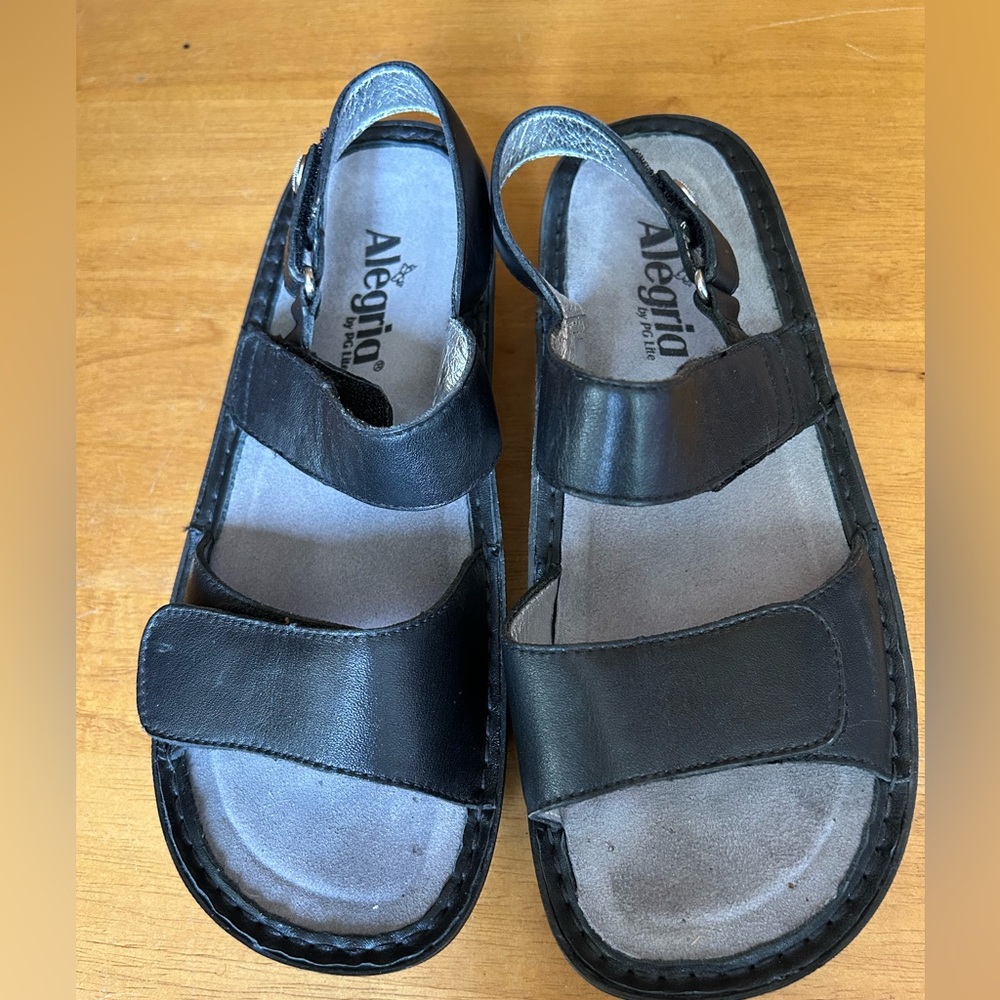 Alegria Black Leather Sandals